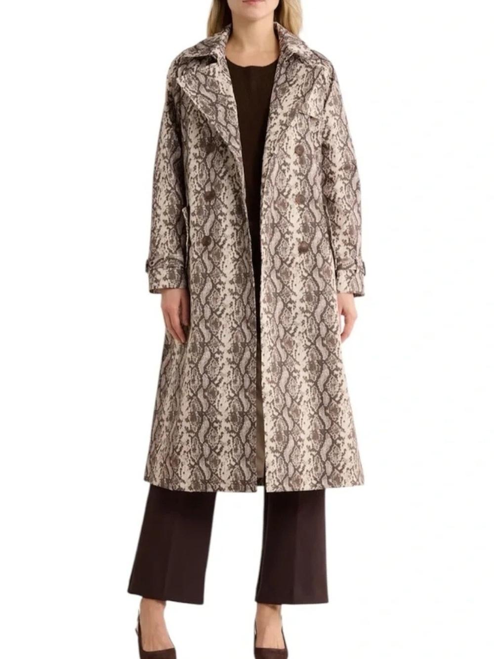REBECCA MINKOFF New Double Breasted Snakeskin Trench Coat Animal Print Sz Large